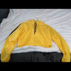 Black and yellow crop top hoodie. Size: small